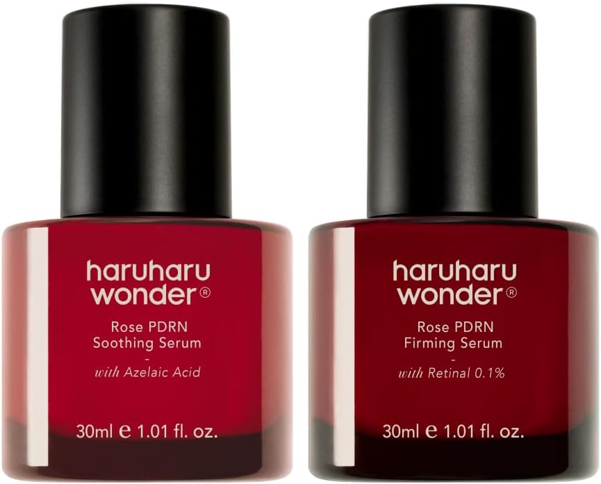 Haruharu Wonder Rose PDRN Serum Duo Set front view of the calming and firming skincare bottles