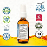 Natural Path Silver Wings Colloidal Silver amber bottle showing supplement facts and 500 PPM strength