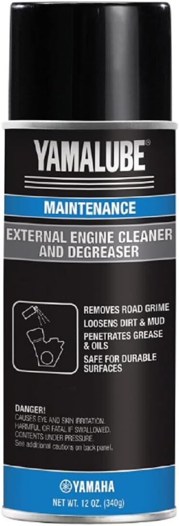 Yamaha Motor Yamalube External Engine Cleaner and Degreaser 12 Ounce spray can front view for automotive maintenance.