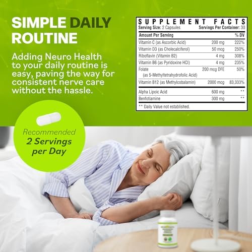 Neuro Health neuropathy relief supplement showing 60 unflavored capsules container clarity