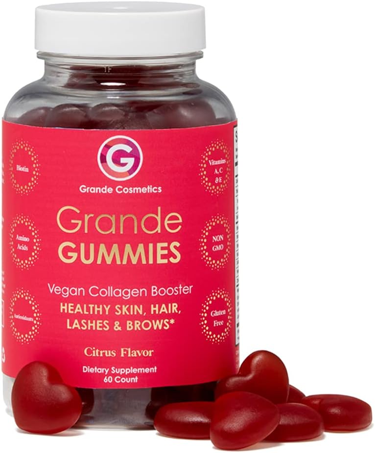 Grande Cosmetics vegan collagen gummies front view packaging bottle