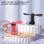 Side angle view of the XNMBCRE portable mobile phone fan highlighting the flexible 180 degree rotating adjustable body.