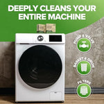 Renuv descaler tablet being placed inside a front load washing machine drum