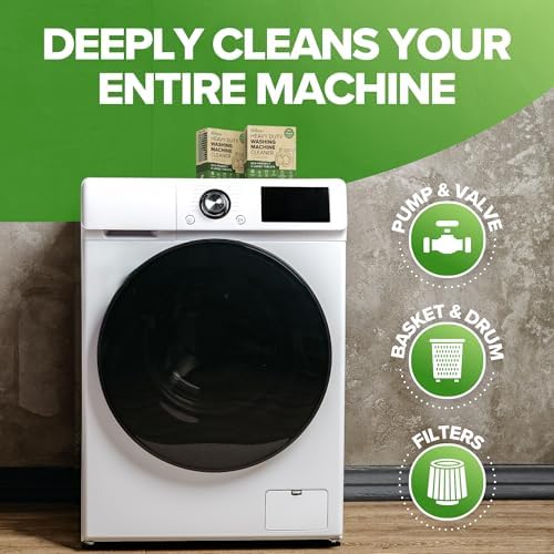 Renuv descaler tablet being placed inside a front load washing machine drum