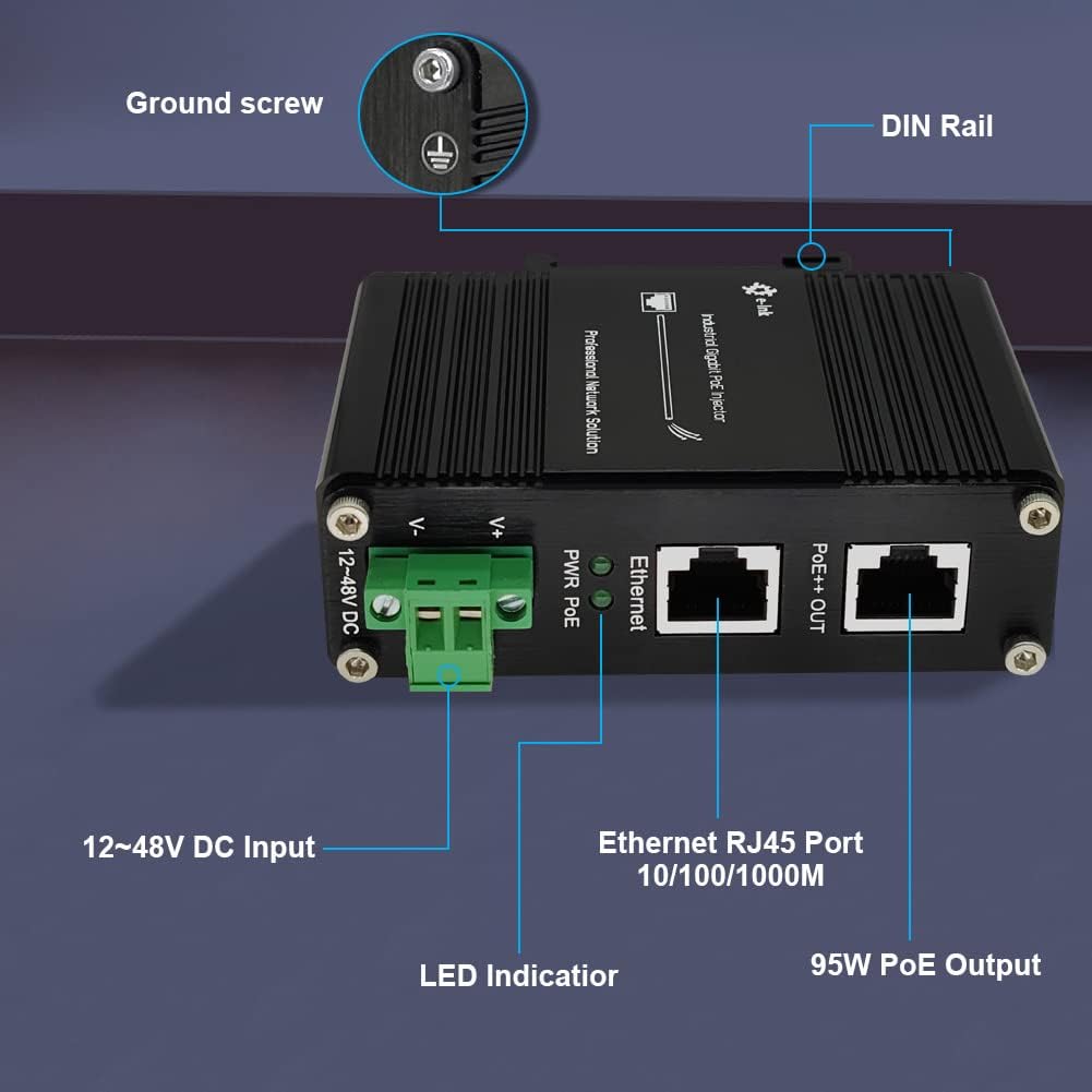 Elenzk 95W poe adapter side profile with terminal block