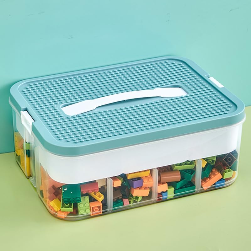 Joyingbaby toys organizer storage case front view showing green baseplate lid and clear plastic compartment tray.