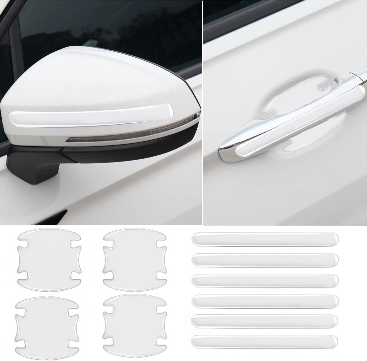 Generic transparent car door handle scratch protector kit front view showcasing the clear silicone pieces.
