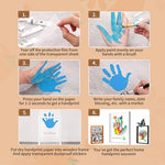 VidwanHome DIY craft keepsake kit featuring non-toxic paints and transparent sheets with layered family handprints.