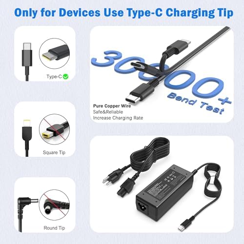 TruAI 65W Power Delivery laptop adapter connected to a standard power cord for multiple brand compatibility