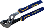 Irwin groove joint pliers showing ergonomic blue and silver ProTouch handles.
