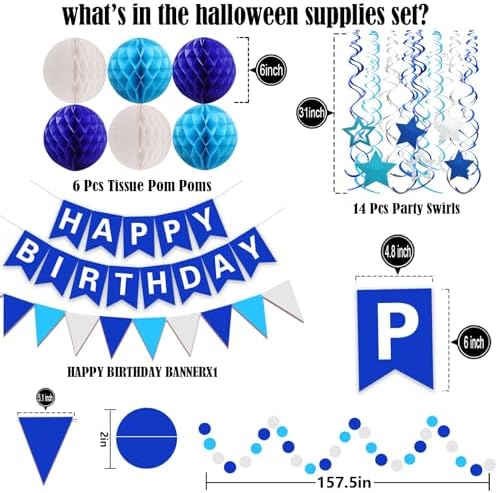 FECEDY blue and white paper honeycomb balls close up view for birthday events