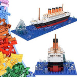 Close up view of the translucent blue water base and iceberg structure included with the OneNext Titanic set.