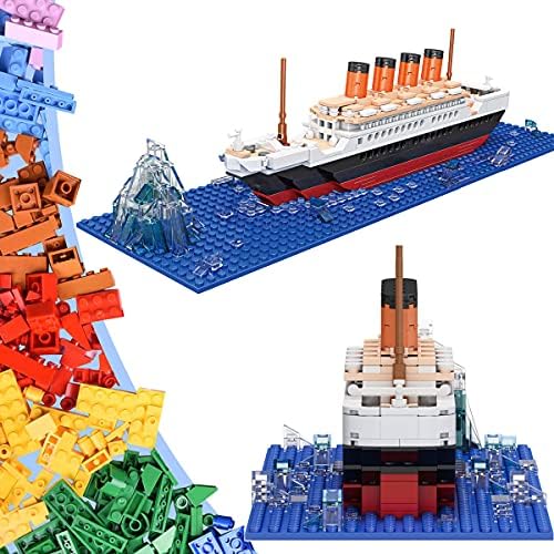 Close up view of the translucent blue water base and iceberg structure included with the OneNext Titanic set.