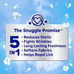 Snuggle Blue Sparkle Cuddle Up Fresh fabric softener sheets packaging detailing benefits