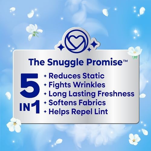 Snuggle Blue Sparkle Cuddle Up Fresh fabric softener sheets packaging detailing benefits