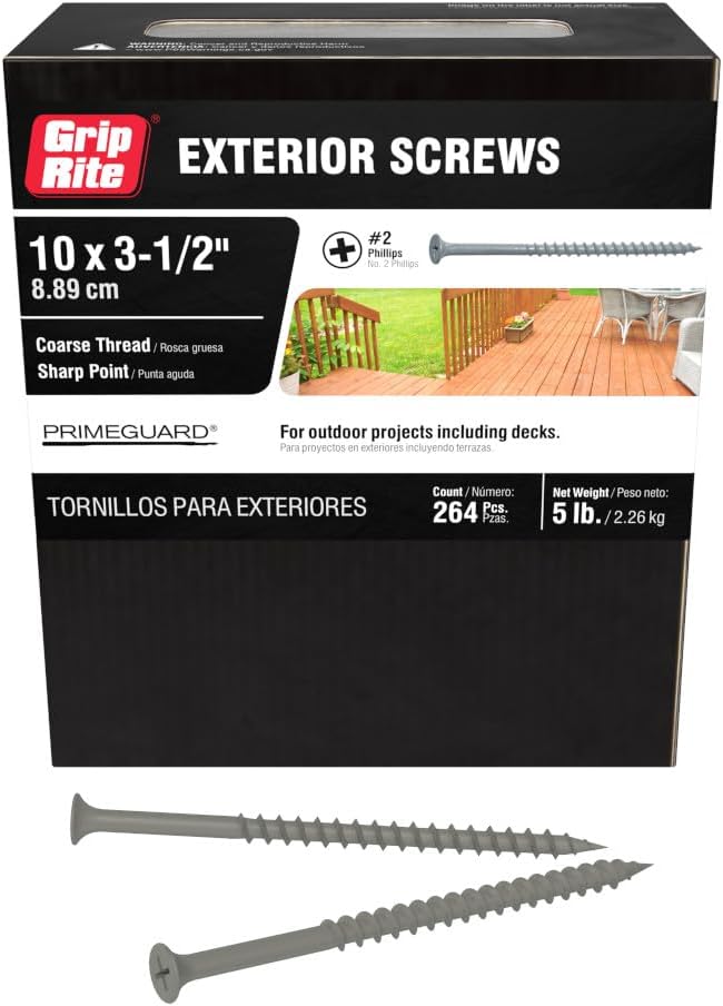 Grip-Rite Exterior Screws - Safe for Use in Treated Lumber - #2 Phillips Bugle Head - Coarse Thread Deck Screws - PrimeGuard Coating - 1lb Box - #9 x 1-1/4" - Gray - PTN114S1 - Image 13