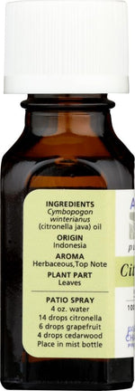 Aura Cacia citronella java essential oil bottle label details