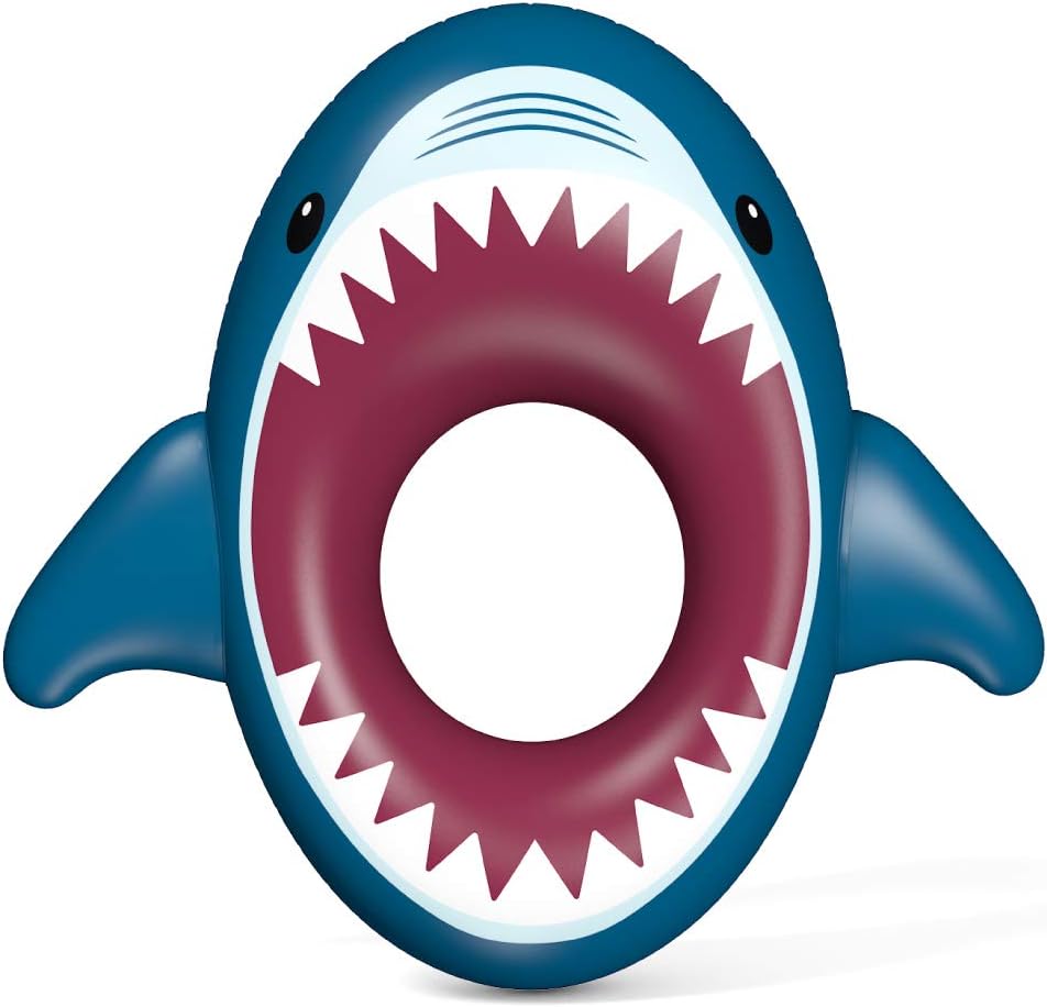 Jasonwell inflatable shark pool float front view with teeth details.