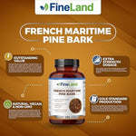 FineLand pine bark extract 200 veggie caps supplement facts label with ingredient breakdown.