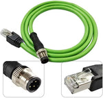 Close-up of the M12 D-coded 4-pin male connector and threading