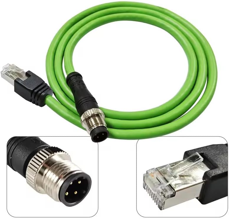 Close-up of the M12 D-coded 4-pin male connector and threading