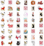 Assorted Chinese New Year stickers displayed on a table