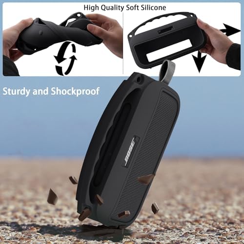 co2CREA flexible silicone cover fitted on a portable speaker emphasizing the precise charging port cutout.