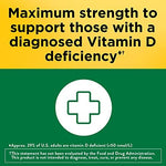 High potency Nature Made Vitamin D3 dietary supplement softgels showing clean formulation and no artificial colors.