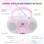 Side profile of SingingWood portable boombox showing headphone and aux ports