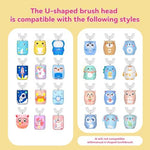 Side view of Pequano U-shaped brush head showing soft silicone bristles for ages 7 to 14