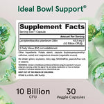 Jarrow Formulas Ideal Bowel Support product packaging illustrating human origin strain LP299V benefits for gut health