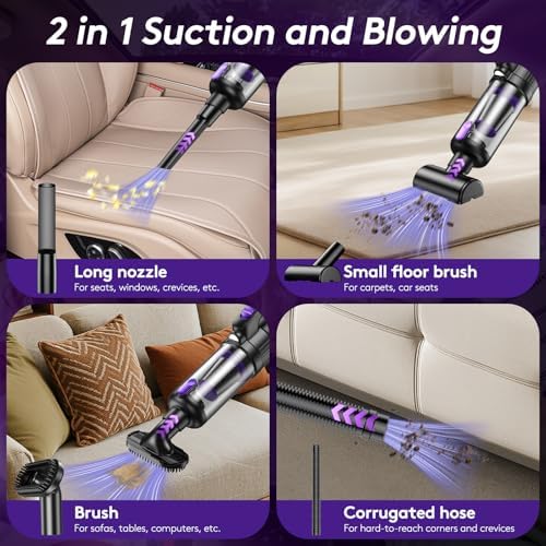 SWMRDN 130W brushless motor vacuum illuminating car seat crevices with its built-in LED light.