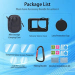 Premium action camera safety shields and travel bundle layout for content creators.