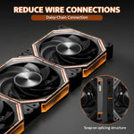 darkFlash INF34 modular cooling fans interlocking together via daisy chain pin mechanisms