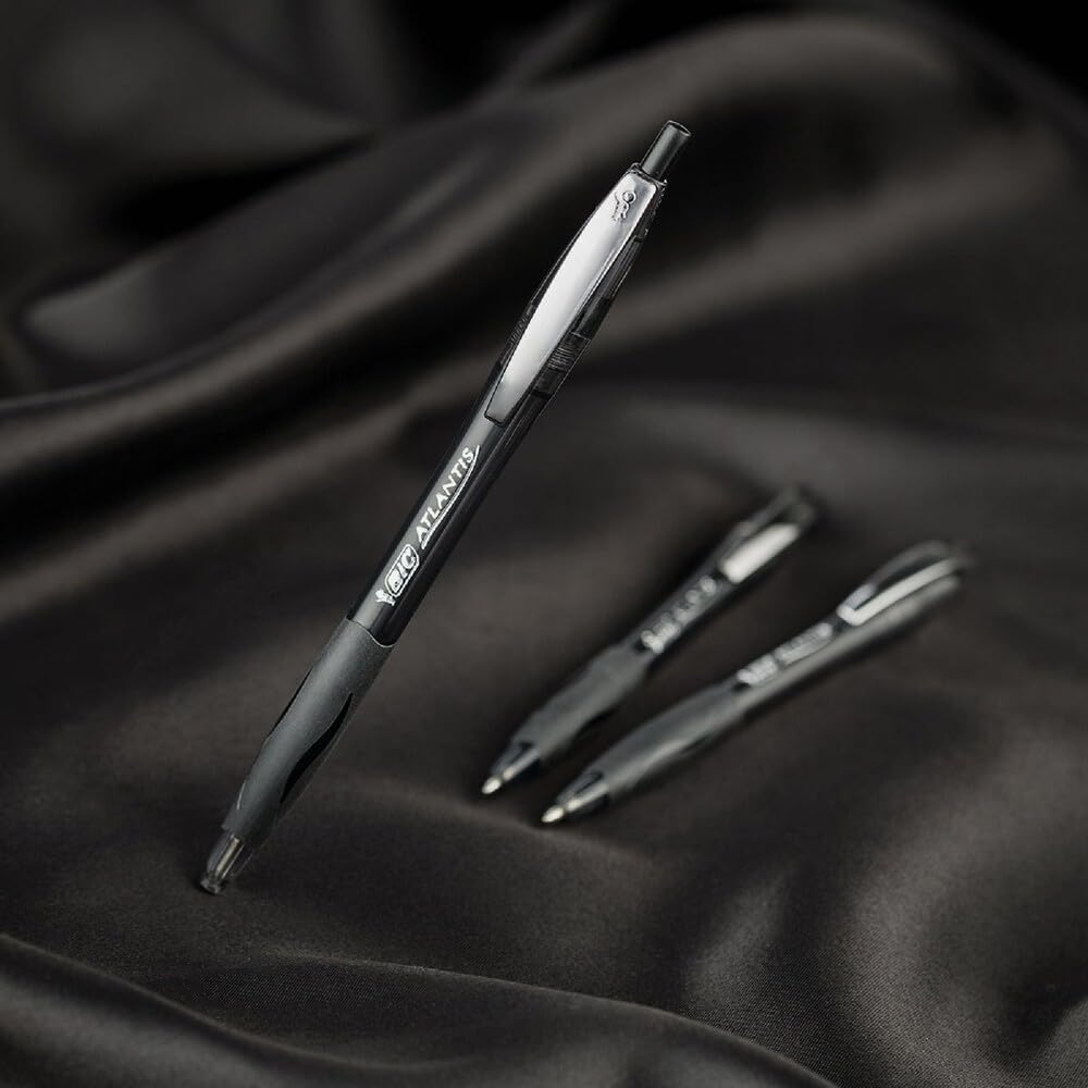 BIC 1.0 millimeter medium point black ink retractable pen close up
