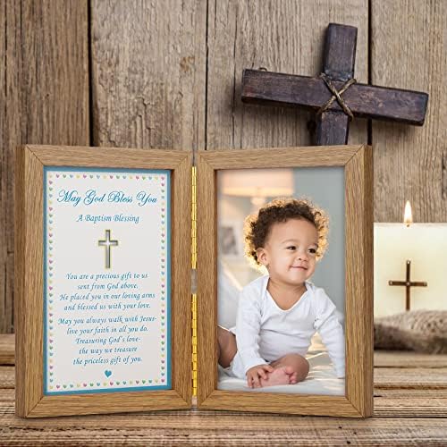 Yakucho imported wooden baptism photo frame displayed on a nursery table