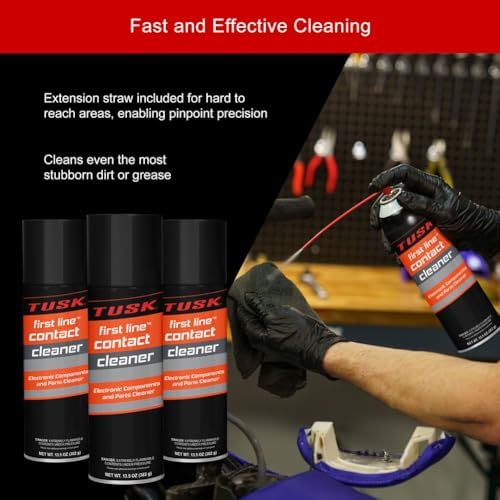 USA imported Tusk electronics cleaner spray pack for automotive diagnostics.