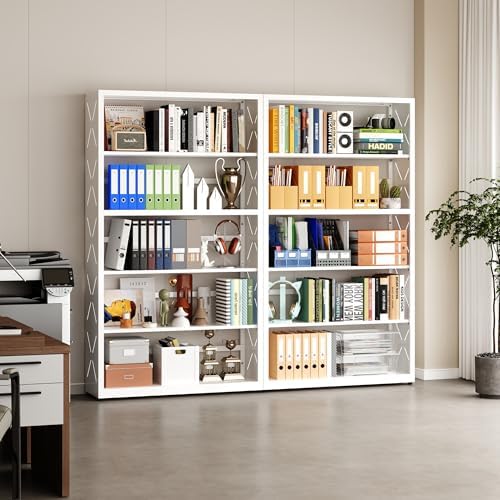 White open bookcase with adjustable shelves showing storage versatility for office folders