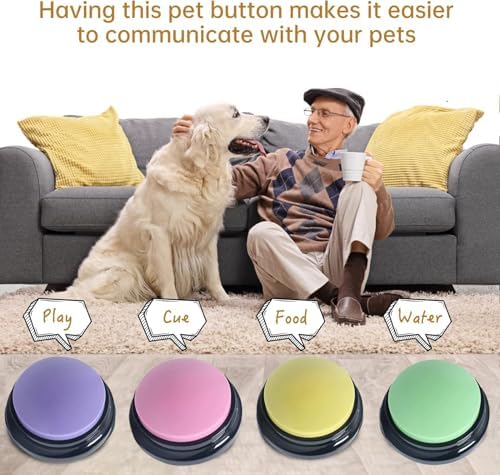 Pet owner using Pelteflu interactive button for dog communication