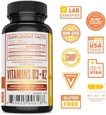 Zhou Vitamin D3 K2 immune and bone support supplement nutrition facts panel