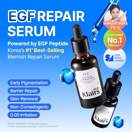 Dear Klairs blue serum bottle showing liquid consistency