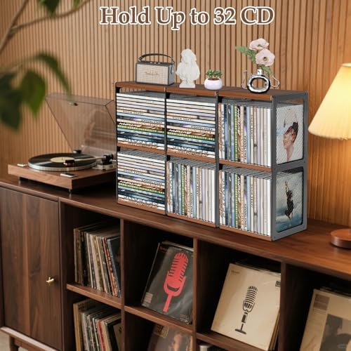 QILICHZ desktop CD rack organizer showing the open design and horizontal setup options.