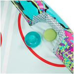 Inflatable water table hockey set by SwimWays floating on clear pool water