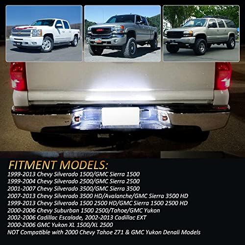 Pair of D-Lumina LED license lights illuminated to show the 6000K white brightness and red safety tube.