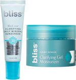 Bliss Clarifying Sunscreen and Gel Moisturizer Duo Set front view for blemish prone skin.