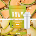 Close up of RNWY Salty Carbs Melon flavored dual action carbohydrate powder texture.