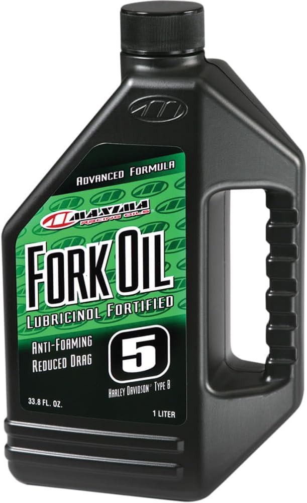 Maxima 54901 5WT Standard Hydraulic Fork Oil 1 Liter bottle front view for motorcycle suspension maintenance.