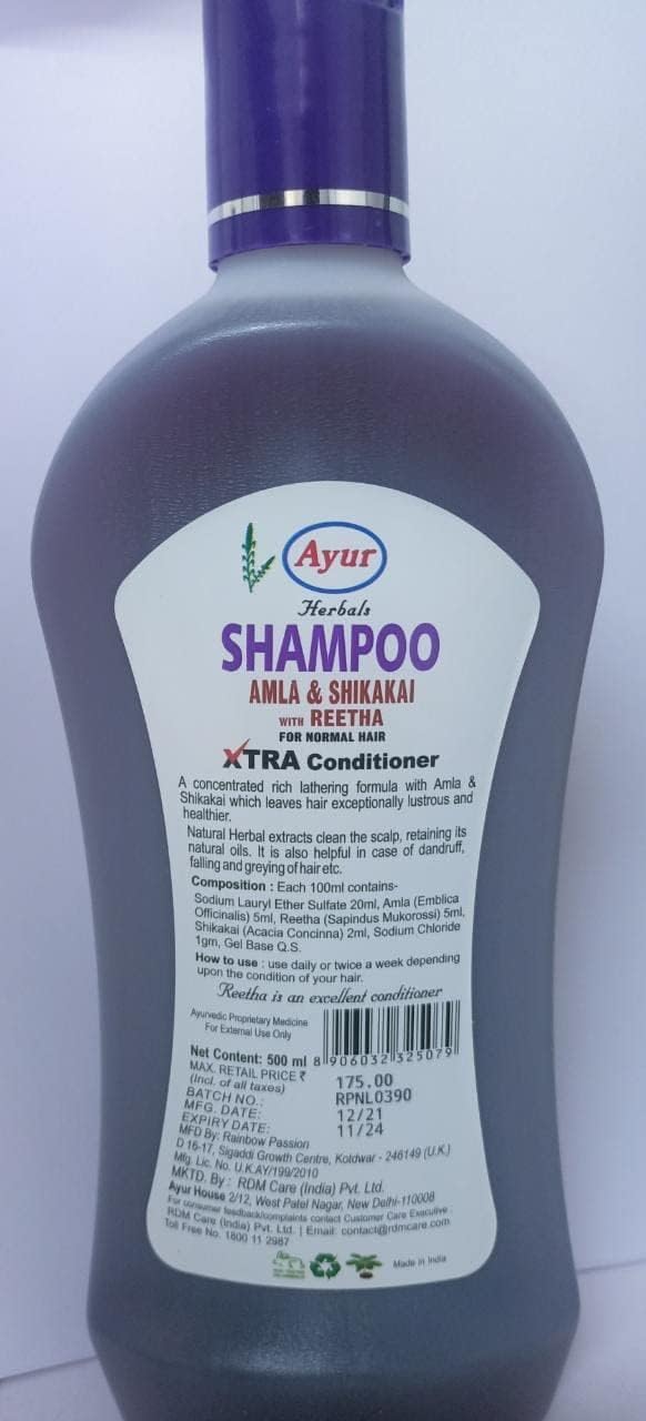 Ayur Herbals Amla Shikakai shampoo 500ml packaging layout
