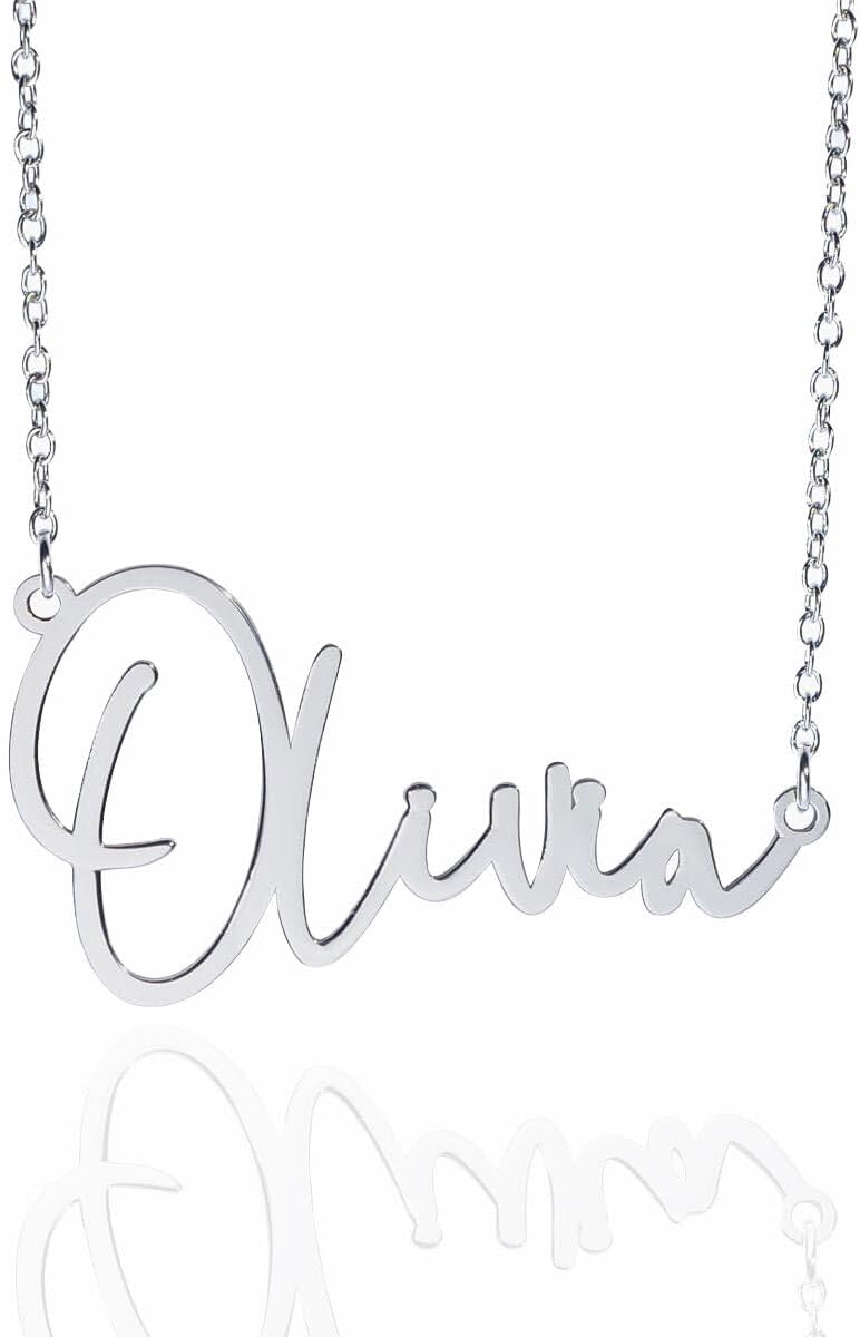 PicturesOnGold personalized name necklace front view with script pendant