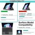Arteck Bluetooth wireless keyboard attached magnetically to a Surface Pro tablet